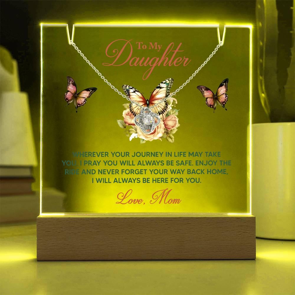Daughter - I Pray You Will Always be Safe Keepsake Acrylic Plaque with Love Knot Necklace - Mallard Moon Gift Shop