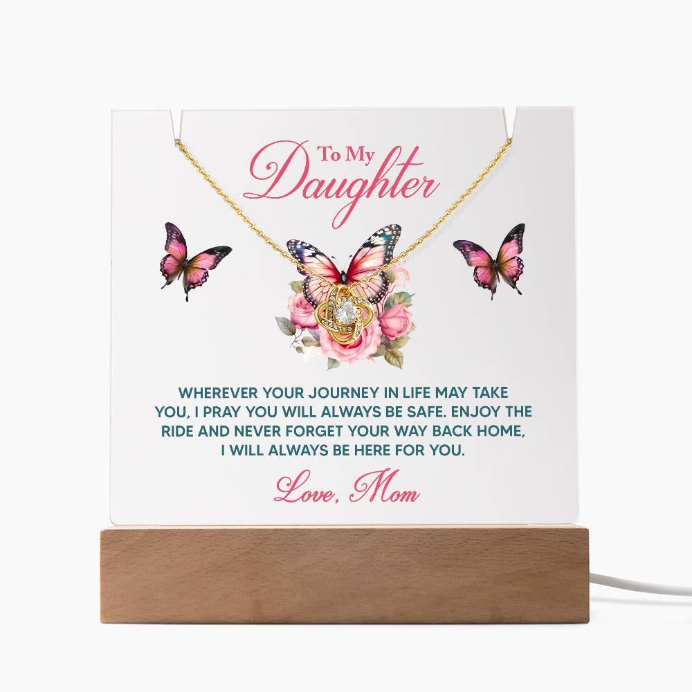 Daughter - I Pray You Will Always be Safe Keepsake Acrylic Plaque with Love Knot Necklace - Mallard Moon Gift Shop