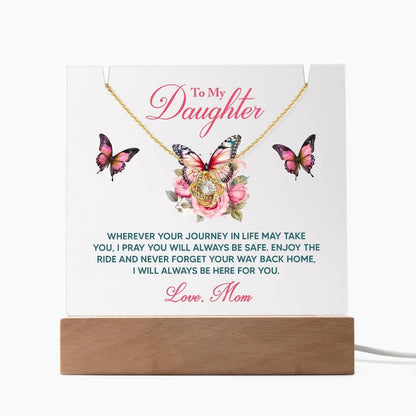 Daughter - I Pray You Will Always be Safe Keepsake Acrylic Plaque with Love Knot Necklace - Mallard Moon Gift Shop