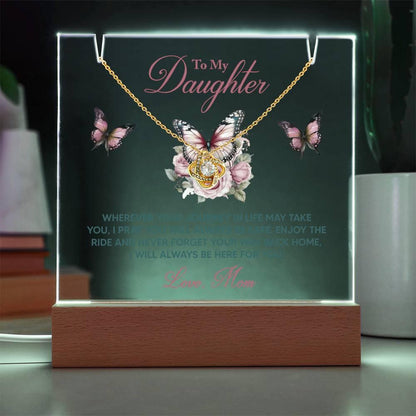 Daughter - I Pray You Will Always be Safe Keepsake Acrylic Plaque with Love Knot Necklace - Mallard Moon Gift Shop