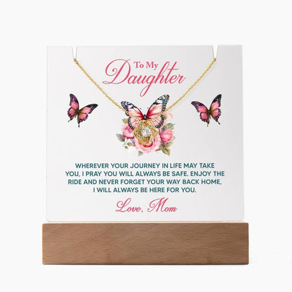 Daughter - I Pray You Will Always be Safe Keepsake Acrylic Plaque with Love Knot Necklace - Mallard Moon Gift Shop