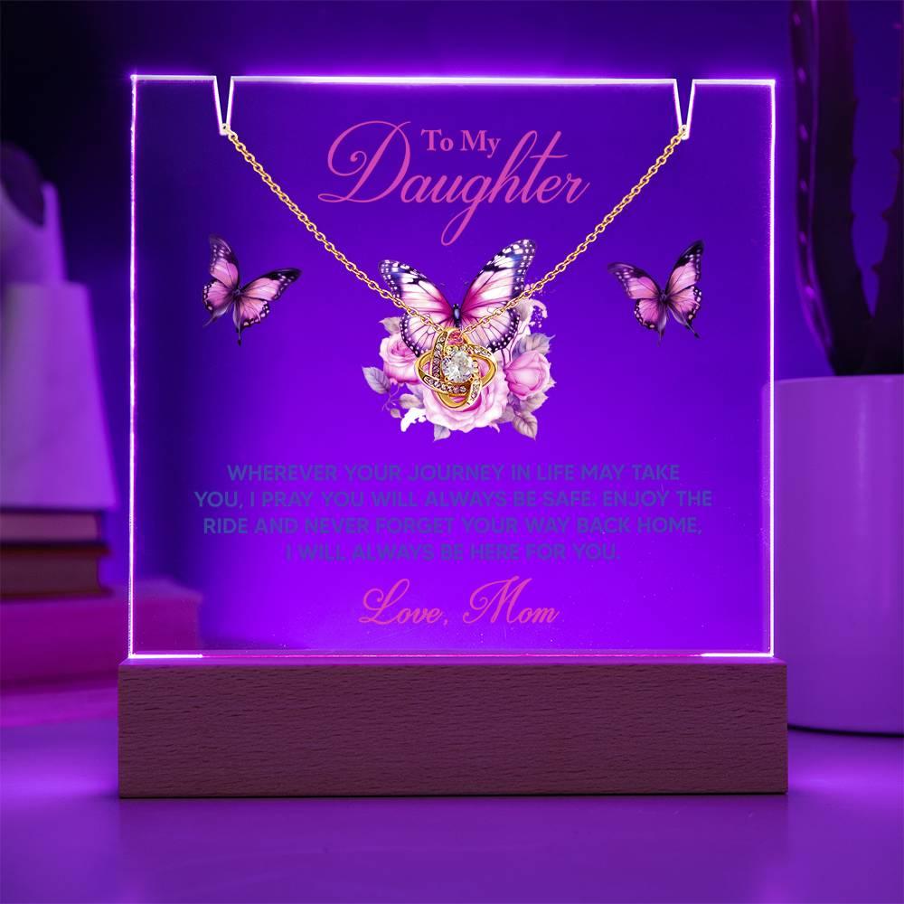 Daughter - I Pray You Will Always be Safe Keepsake Acrylic Plaque with Love Knot Necklace - Mallard Moon Gift Shop