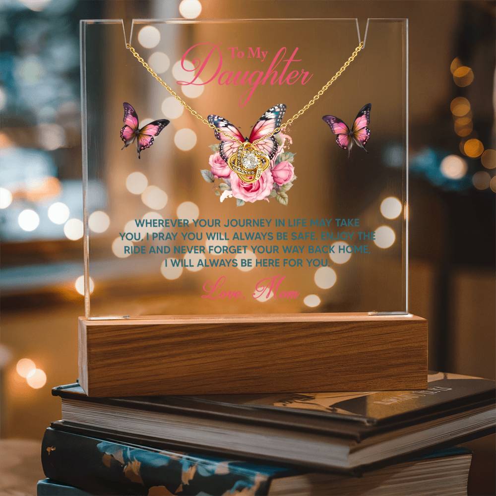 Daughter - I Pray You Will Always be Safe Keepsake Acrylic Plaque with Love Knot Necklace - Mallard Moon Gift Shop