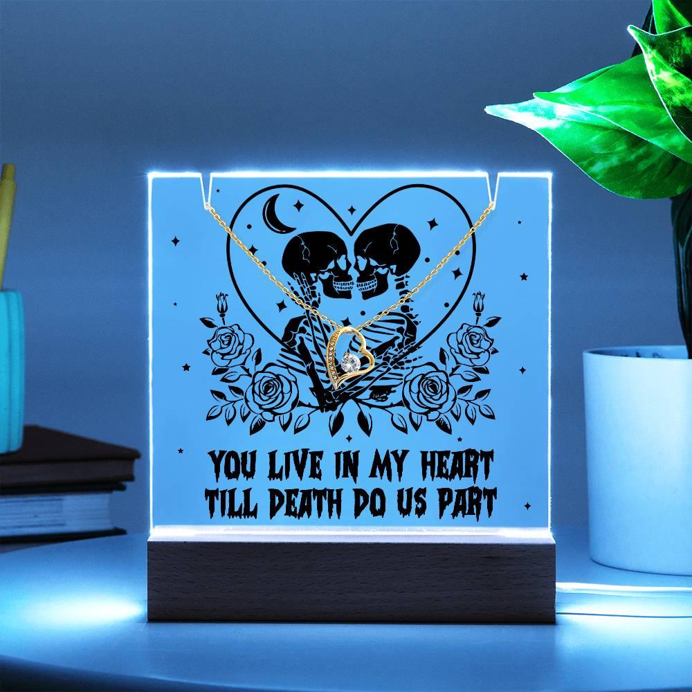 Gift for Soulmate, Wife - You live in my Heart till Death Do Us Part - Forever Love Necklace with Acrylic Plaque - Mallard Moon Gift Shop