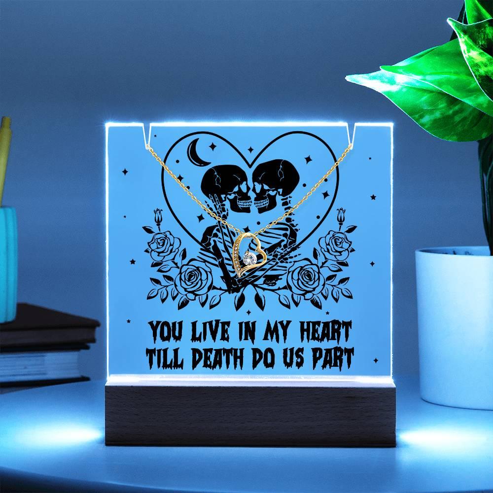 Gift for Soulmate, Wife - You live in my Heart till Death Do Us Part - Forever Love Necklace with Acrylic Plaque - Mallard Moon Gift Shop