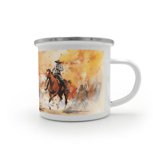 Texas Rodeo Cowboy Enamel Camping Mug – 12oz – Rustic Western Coffee Cup for Outdoor Adventures & Lone Star State Lovers - Mallard Moon Gift Shop