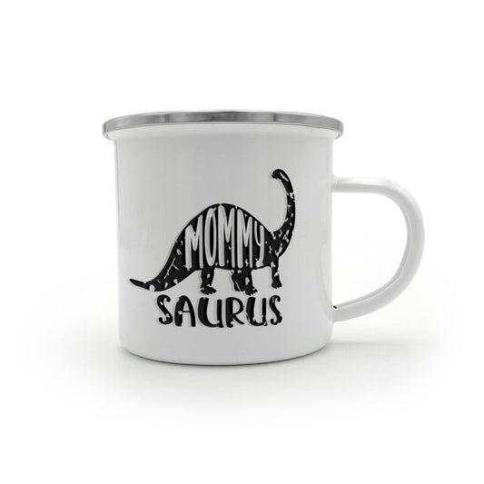 Mommy Saurus Camping Mug – Funny Dinosaur Gift for Mom – Enamel-Coated Stainless Steel Travel Cup - Mallard Moon Gift Shop