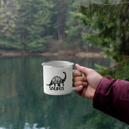 Mommy Saurus Camping Mug – Funny Dinosaur Gift for Mom – Enamel-Coated Stainless Steel Travel Cup - Mallard Moon Gift Shop