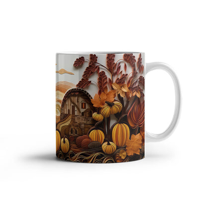 Happy Thanksgiving Coffee Mug – Festive Autumn Pumpkins & Fall Leaves Design – Available in 11oz & 15oz Ceramic - Mallard Moon