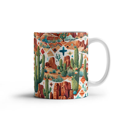 Arizona Desert Vibes Coffee Mug – Southwestern Cactus & Canyon Pattern | 11oz & 15oz Ceramic Gift for Nature Lovers & Travelers - Mallard Moon Gift Shop