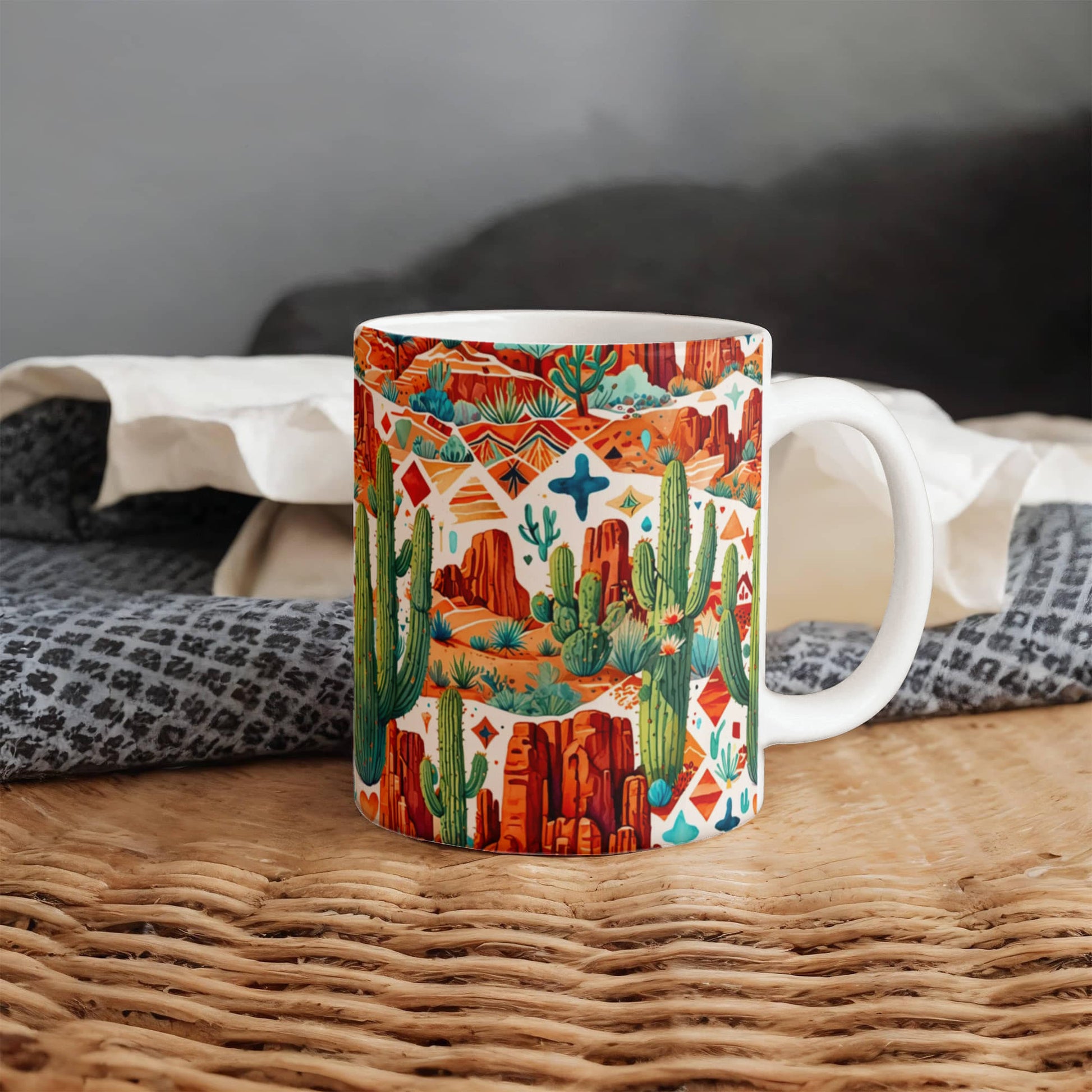 Arizona Desert Vibes Coffee Mug – Southwestern Cactus & Canyon Pattern | 11oz & 15oz Ceramic Gift for Nature Lovers & Travelers - Mallard Moon Gift Shop