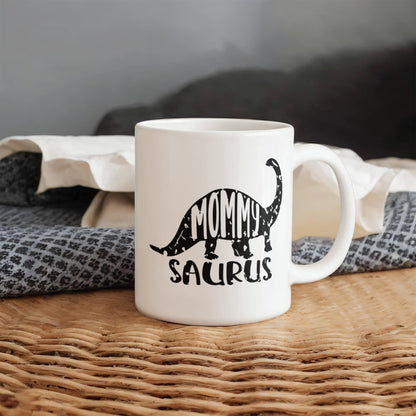 Mommy Saurus Dinosaur Mug – Funny Gift for Moms – White Ceramic Coffee Mug - Mallard Moon Gift Shop