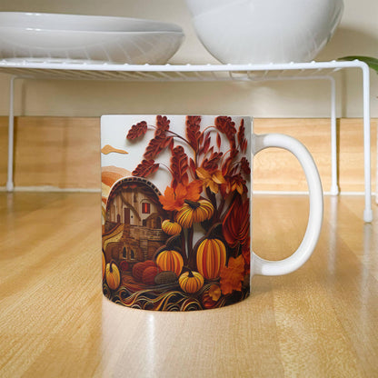 Happy Thanksgiving Coffee Mug – Festive Autumn Pumpkins & Fall Leaves Design – Available in 11oz & 15oz Ceramic - Mallard Moon