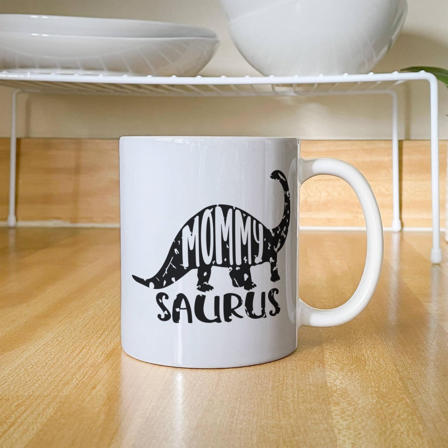 Mommy Saurus Dinosaur Mug – Funny Gift for Moms – White Ceramic Coffee Mug - Mallard Moon Gift Shop