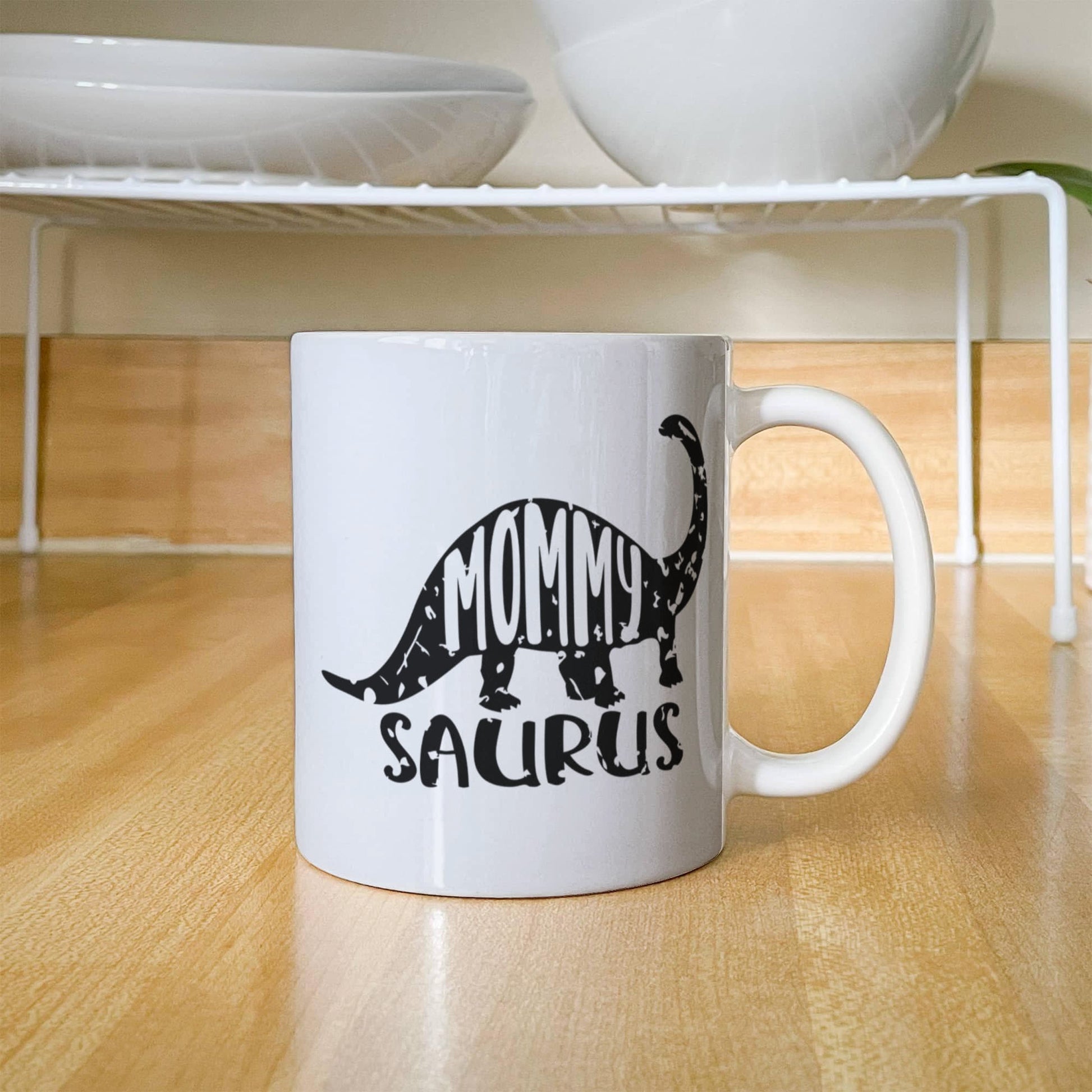 Mommy Saurus Dinosaur Mug – Funny Gift for Moms – White Ceramic Coffee Mug - Mallard Moon Gift Shop