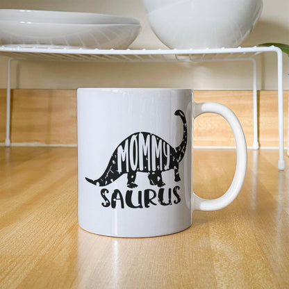 Mommy Saurus Dinosaur Mug – Funny Gift for Moms – White Ceramic Coffee Mug - Mallard Moon Gift Shop
