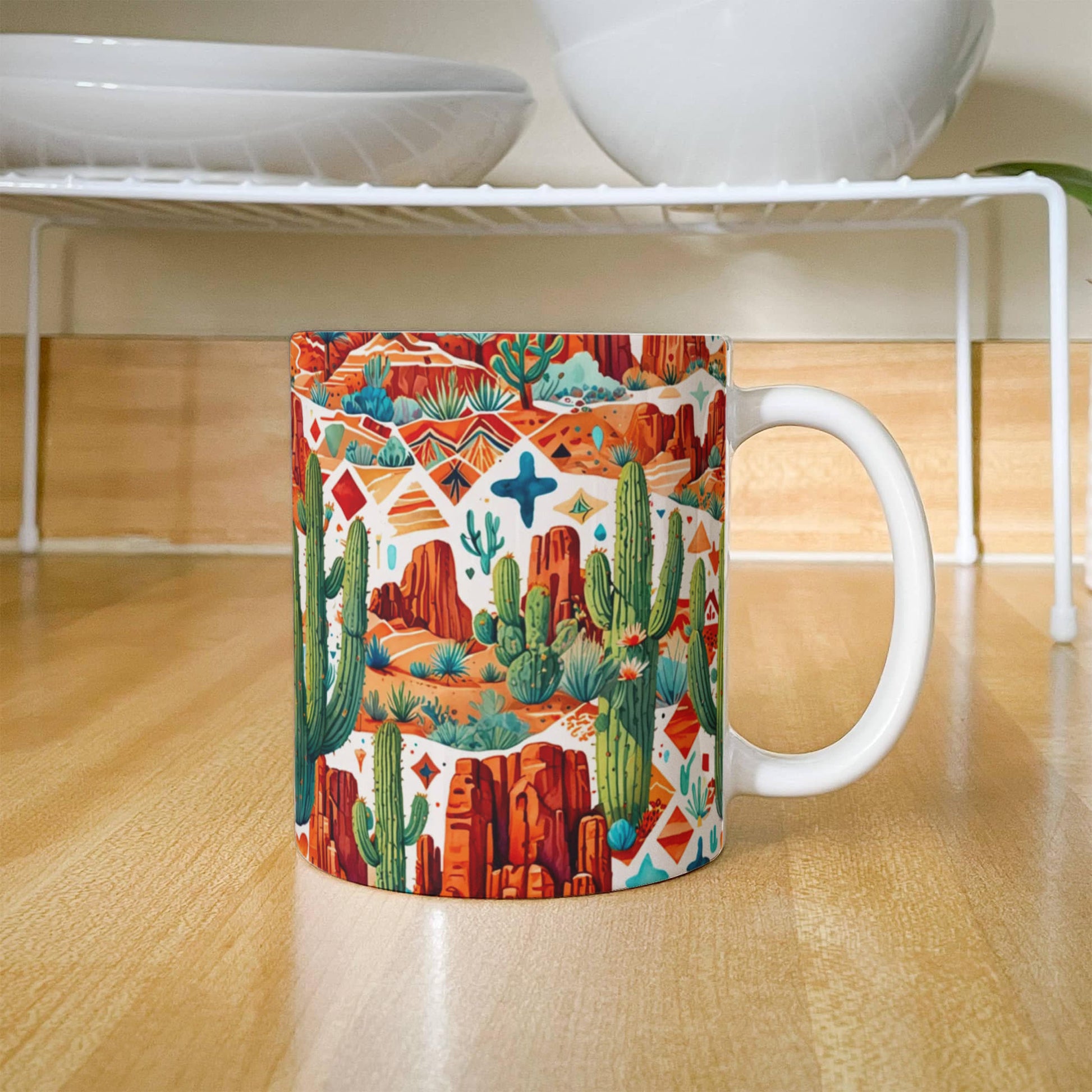 Arizona Desert Vibes Coffee Mug – Southwestern Cactus & Canyon Pattern | 11oz & 15oz Ceramic Gift for Nature Lovers & Travelers - Mallard Moon Gift Shop
