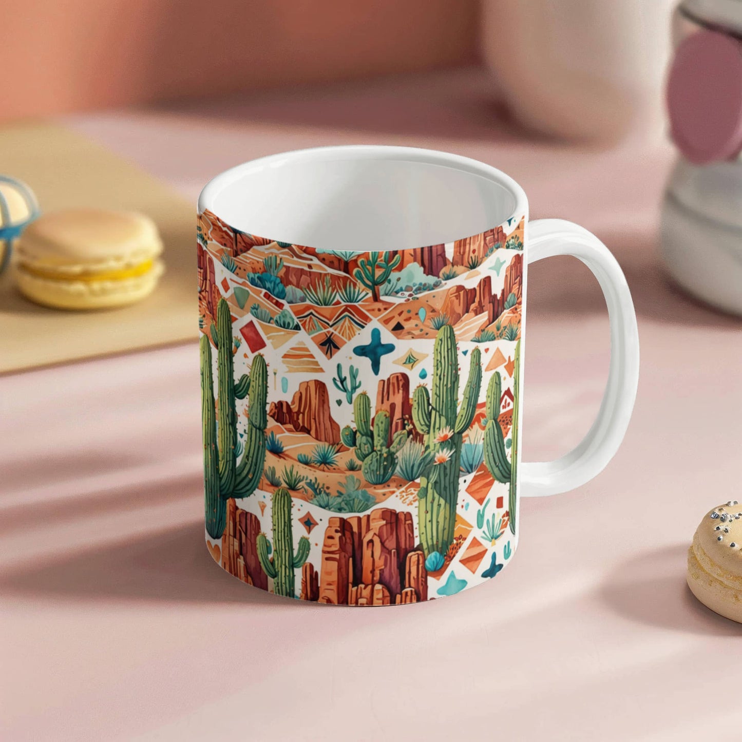 Arizona Desert Vibes Coffee Mug – Southwestern Cactus & Canyon Pattern | 11oz & 15oz Ceramic Gift for Nature Lovers & Travelers - Mallard Moon Gift Shop