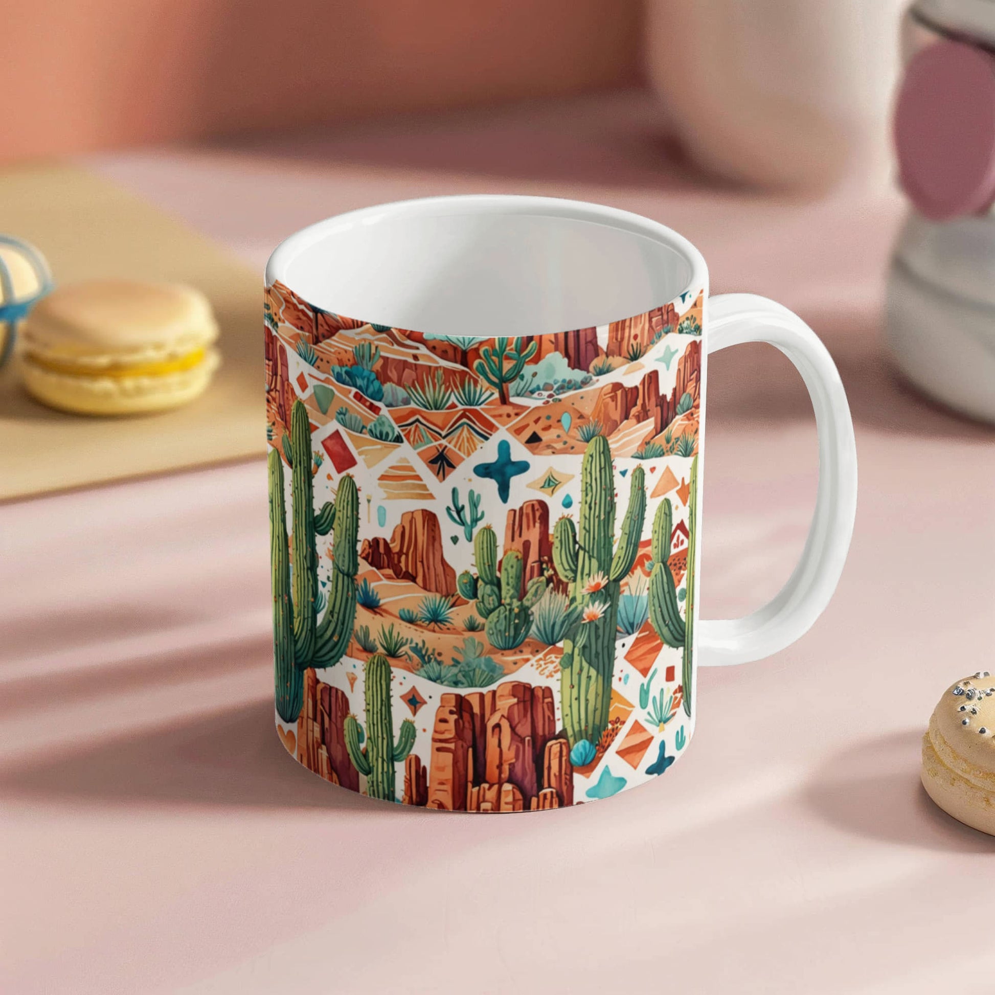 Arizona Desert Vibes Coffee Mug – Southwestern Cactus & Canyon Pattern | 11oz & 15oz Ceramic Gift for Nature Lovers & Travelers - Mallard Moon Gift Shop
