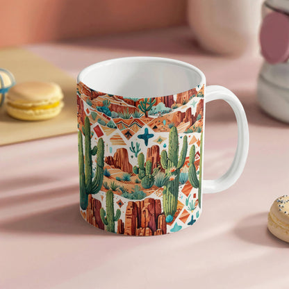 Arizona Desert Vibes Coffee Mug – Southwestern Cactus & Canyon Pattern | 11oz & 15oz Ceramic Gift for Nature Lovers & Travelers - Mallard Moon Gift Shop