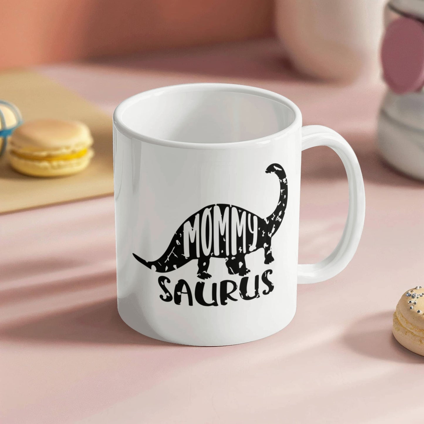 Mommy Saurus Dinosaur Mug – Funny Gift for Moms – White Ceramic Coffee Mug - Mallard Moon Gift Shop