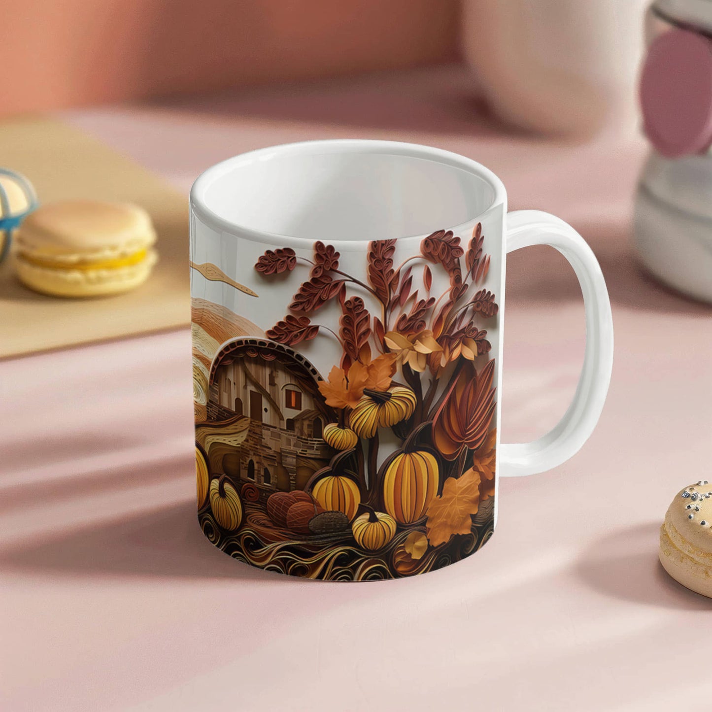 Happy Thanksgiving Coffee Mug – Festive Autumn Pumpkins & Fall Leaves Design – Available in 11oz & 15oz Ceramic - Mallard Moon