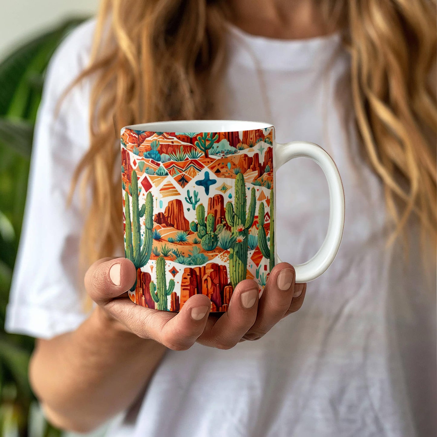 Arizona Desert Vibes Coffee Mug – Southwestern Cactus & Canyon Pattern | 11oz & 15oz Ceramic Gift for Nature Lovers & Travelers - Mallard Moon Gift Shop