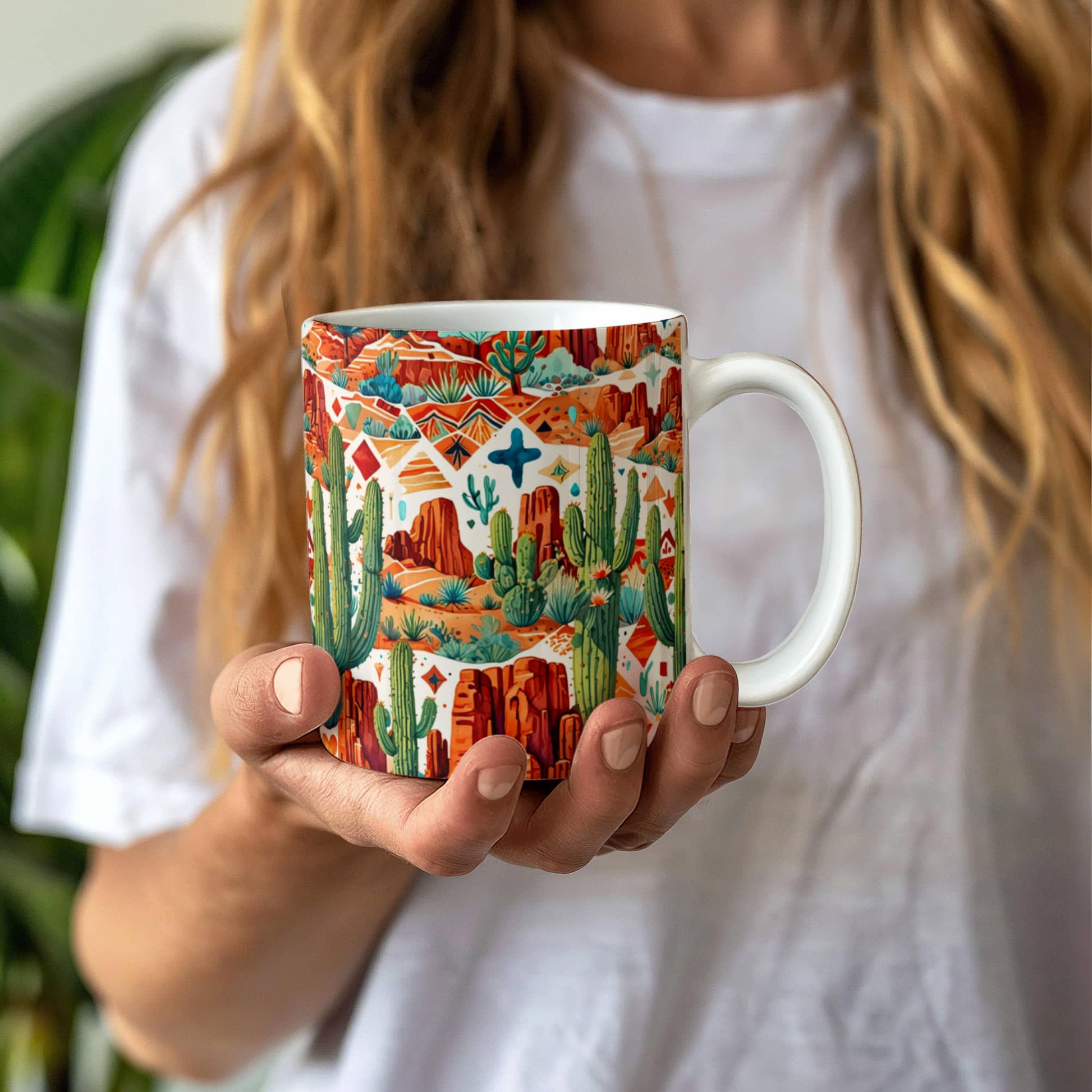 Arizona Desert Vibes Coffee Mug – Southwestern Cactus & Canyon Pattern | 11oz & 15oz Ceramic Gift for Nature Lovers & Travelers - Mallard Moon Gift Shop