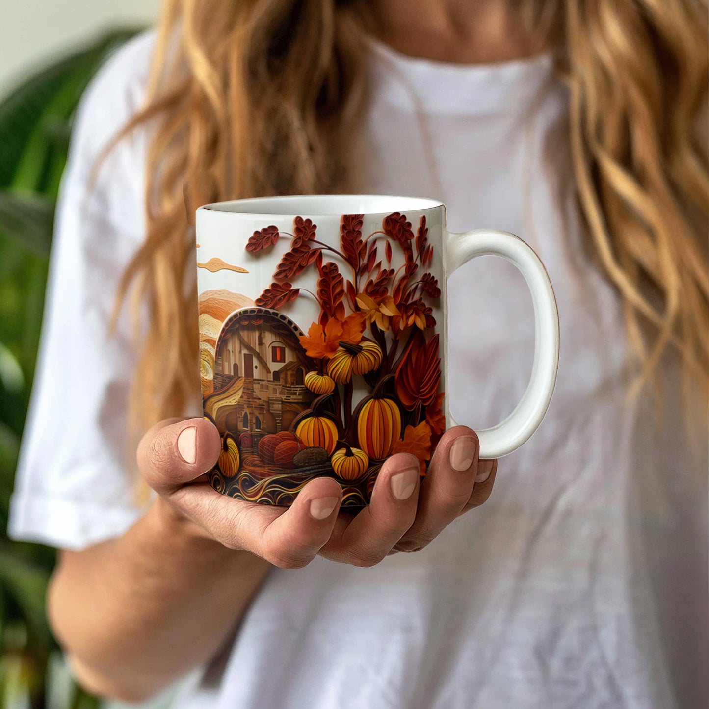 Happy Thanksgiving Coffee Mug – Festive Autumn Pumpkins & Fall Leaves Design – Available in 11oz & 15oz Ceramic - Mallard Moon