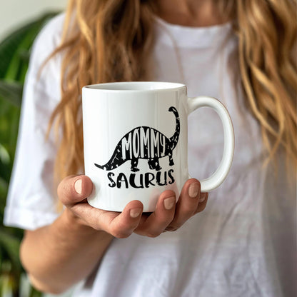 Mommy Saurus Dinosaur Mug – Funny Gift for Moms – White Ceramic Coffee Mug - Mallard Moon Gift Shop