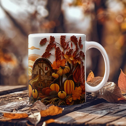 Happy Thanksgiving Coffee Mug – Festive Autumn Pumpkins & Fall Leaves Design – Available in 11oz & 15oz Ceramic - Mallard Moon