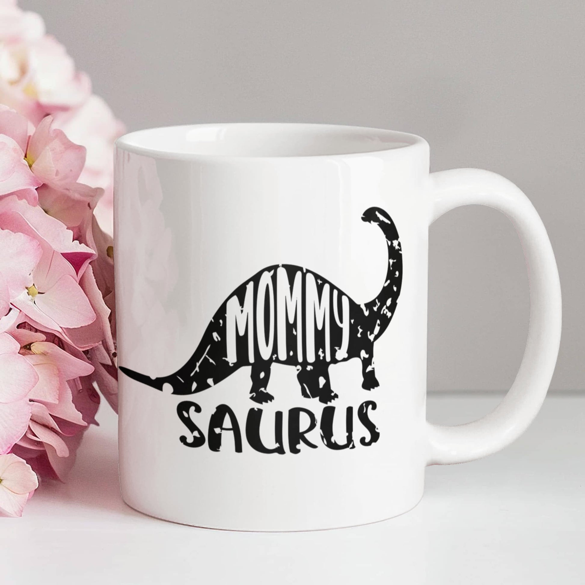 Mommy Saurus Dinosaur Mug – Funny Gift for Moms – White Ceramic Coffee Mug - Mallard Moon Gift Shop