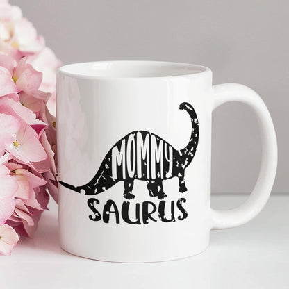 Mommy Saurus Dinosaur Mug – Funny Gift for Moms – White Ceramic Coffee Mug - Mallard Moon Gift Shop