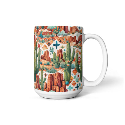 Arizona Desert Vibes Coffee Mug – Southwestern Cactus & Canyon Pattern | 11oz & 15oz Ceramic Gift for Nature Lovers & Travelers - Mallard Moon Gift Shop
