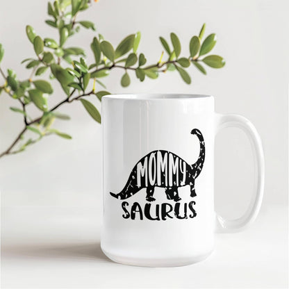 Mommy Saurus Dinosaur Mug – Funny Gift for Moms – White Ceramic Coffee Mug - Mallard Moon Gift Shop