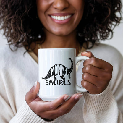 Mommy Saurus Dinosaur Mug – Funny Gift for Moms – White Ceramic Coffee Mug - Mallard Moon Gift Shop