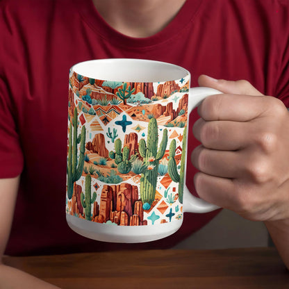 Arizona Desert Vibes Coffee Mug – Southwestern Cactus & Canyon Pattern | 11oz & 15oz Ceramic Gift for Nature Lovers & Travelers - Mallard Moon Gift Shop