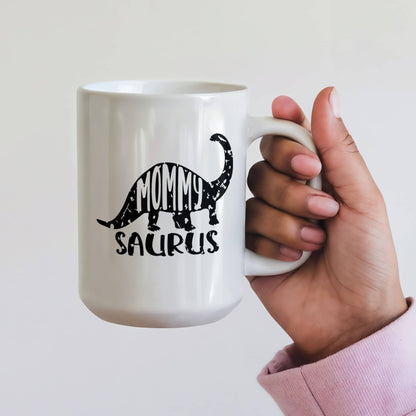Mommy Saurus Dinosaur Mug – Funny Gift for Moms – White Ceramic Coffee Mug - Mallard Moon Gift Shop