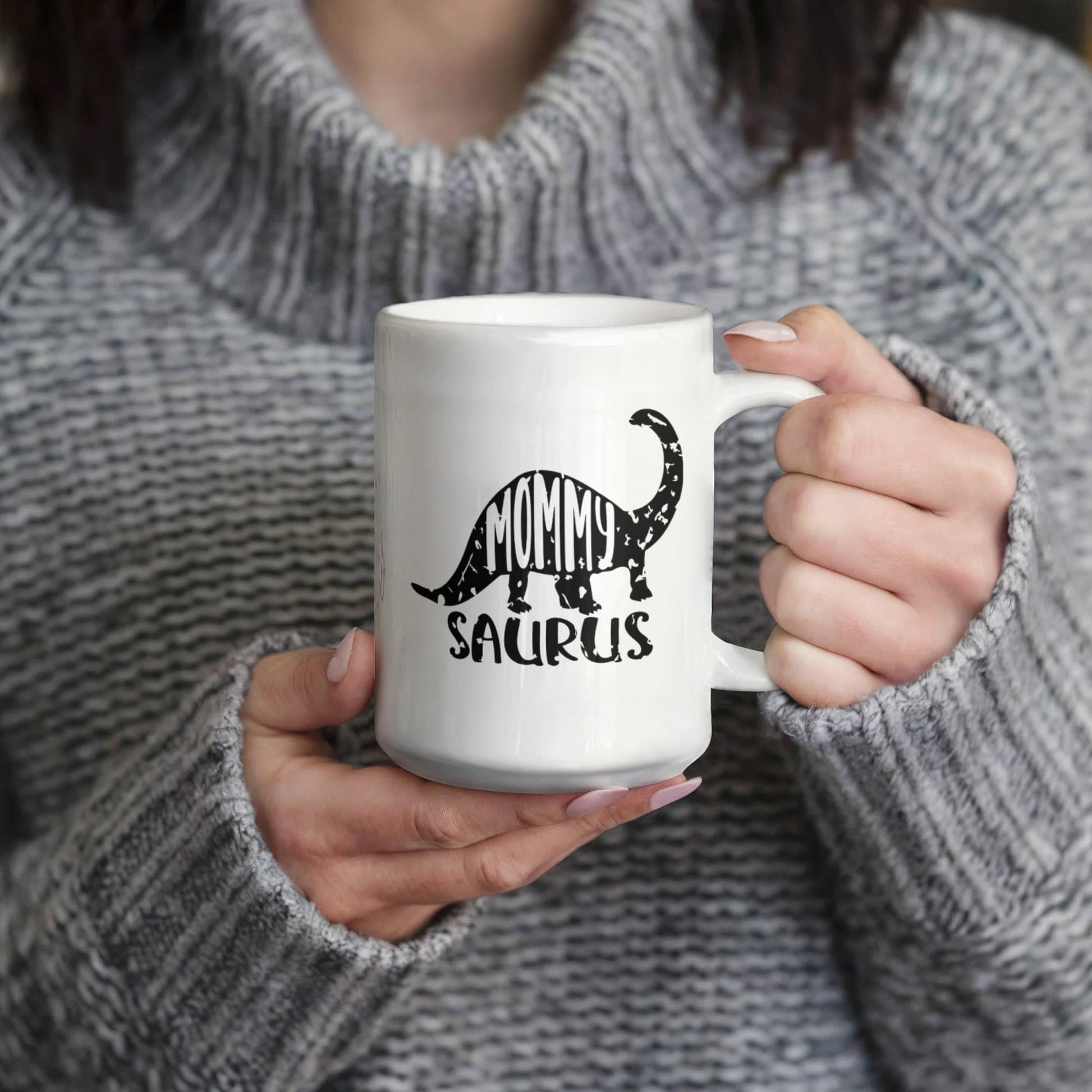 Mommy Saurus Dinosaur Mug – Funny Gift for Moms – White Ceramic Coffee Mug - Mallard Moon Gift Shop