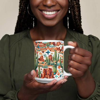 Arizona Desert Vibes Coffee Mug – Southwestern Cactus & Canyon Pattern | 11oz & 15oz Ceramic Gift for Nature Lovers & Travelers - Mallard Moon Gift Shop