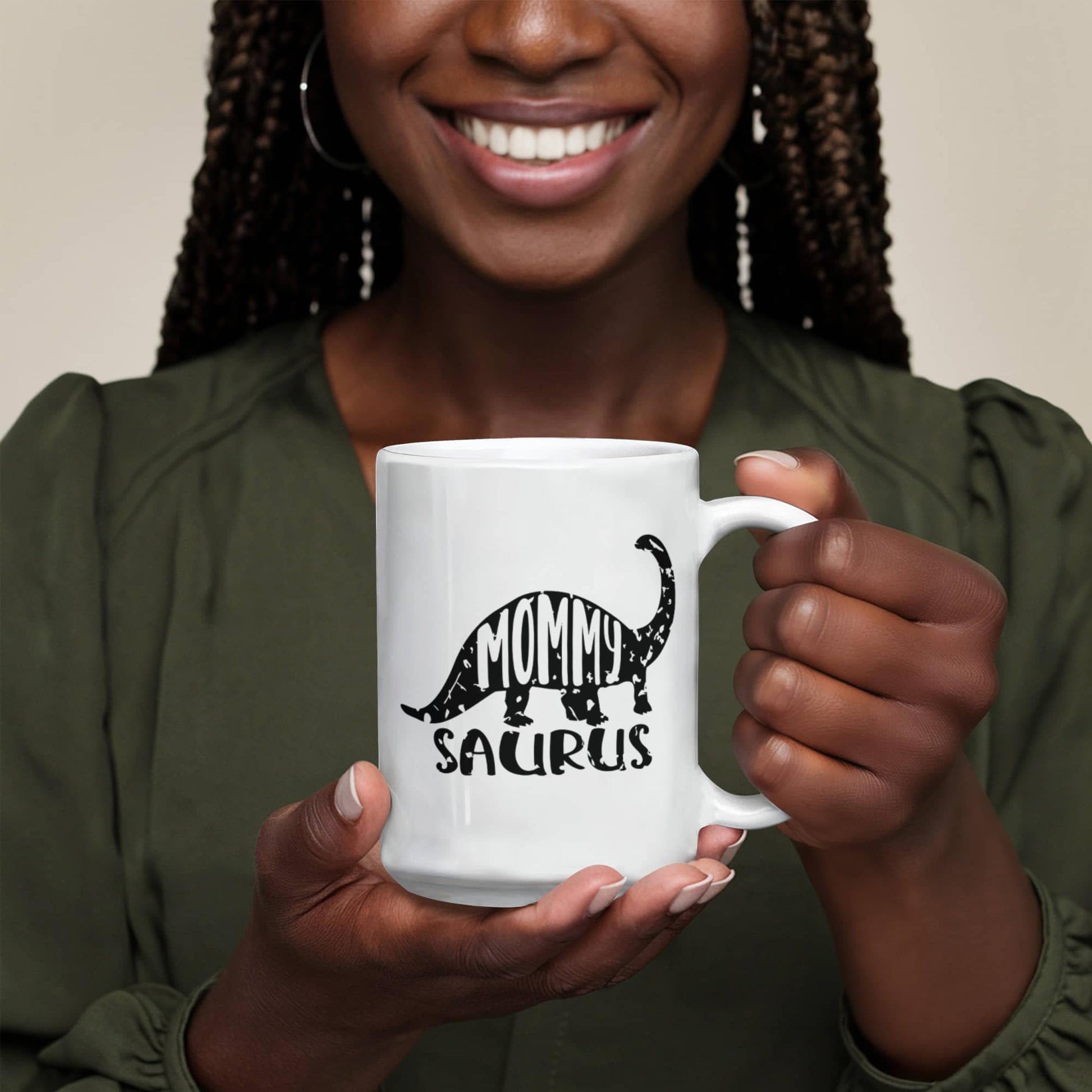 Mommy Saurus Dinosaur Mug – Funny Gift for Moms – White Ceramic Coffee Mug - Mallard Moon Gift Shop