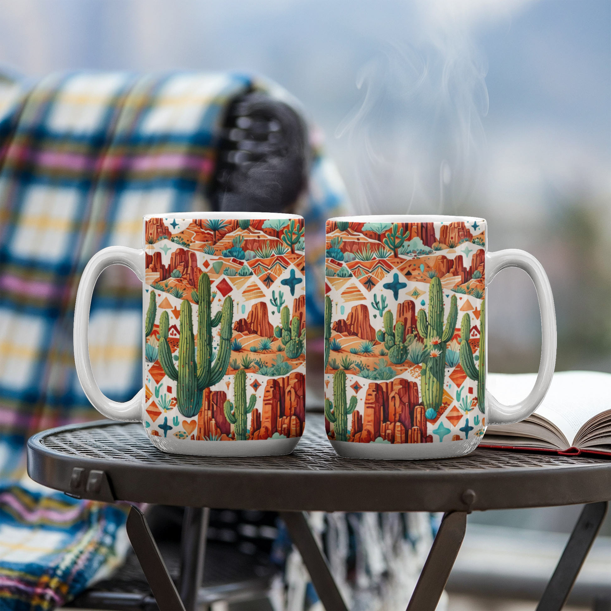 Arizona Desert Vibes Coffee Mug – Southwestern Cactus & Canyon Pattern | 11oz & 15oz Ceramic Gift for Nature Lovers & Travelers - Mallard Moon Gift Shop