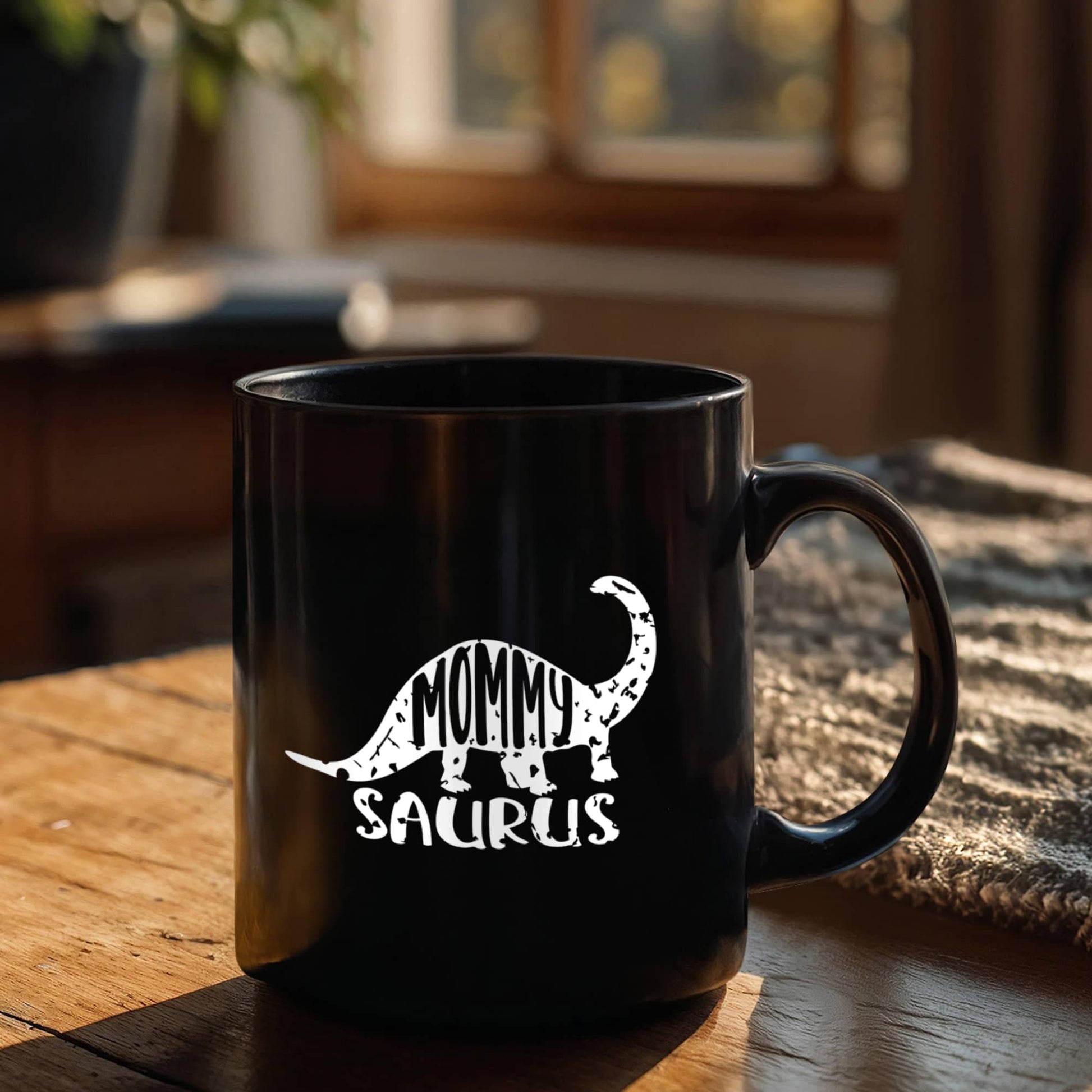 Mommy Saurus Dinosaur Mug – Funny Gift for Moms – Black Ceramic Coffee Mug - Mallard Moon Gift Shop