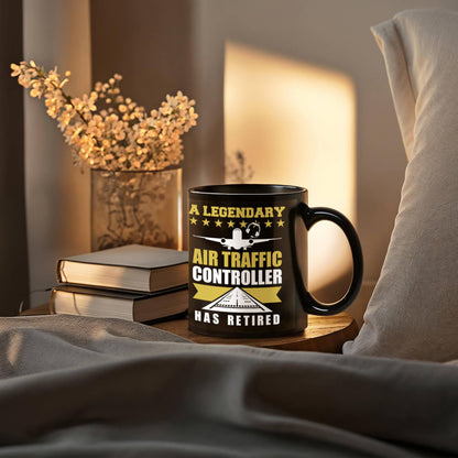 Legendary Air Traffic Controller Has Retired Black Ceramic Coffee Mug - Mallard Moon Gift Shop
