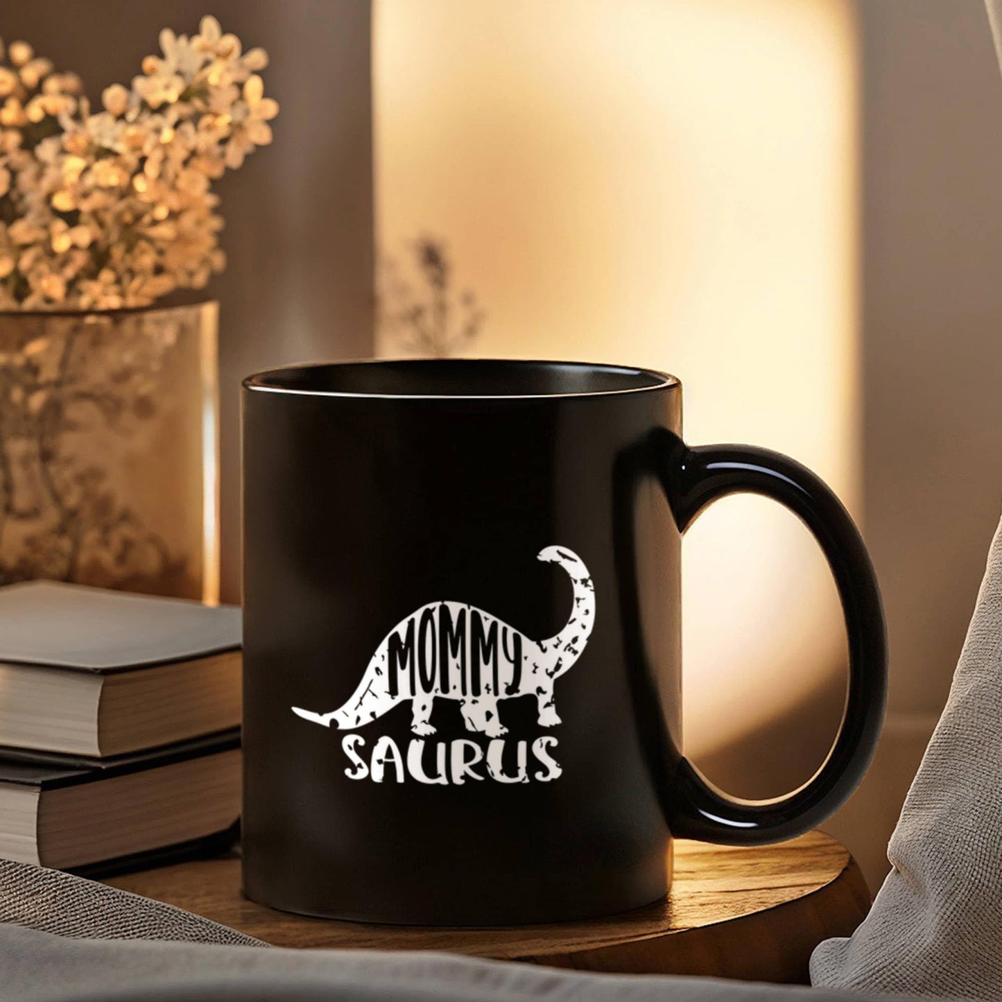 Mommy Saurus Dinosaur Mug – Funny Gift for Moms – Black Ceramic Coffee Mug - Mallard Moon Gift Shop