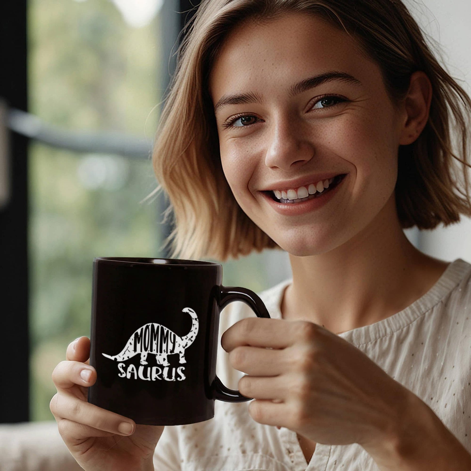 Mommy Saurus Dinosaur Mug – Funny Gift for Moms – Black Ceramic Coffee Mug - Mallard Moon Gift Shop