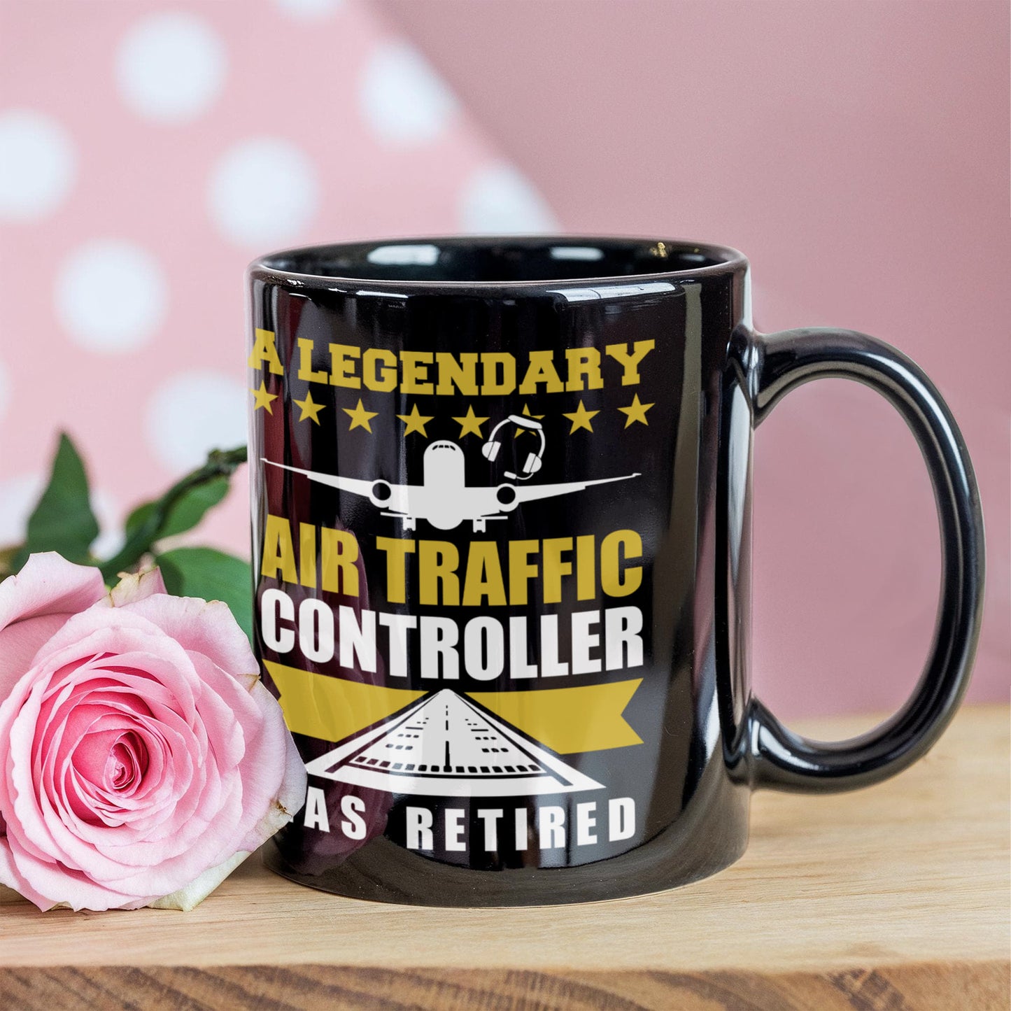 Legendary Air Traffic Controller Has Retired Black Ceramic Coffee Mug - Mallard Moon Gift Shop