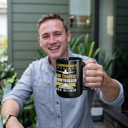 Legendary Air Traffic Controller Has Retired Black Ceramic Coffee Mug - Mallard Moon Gift Shop