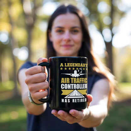 Legendary Air Traffic Controller Has Retired Black Ceramic Coffee Mug - Mallard Moon Gift Shop