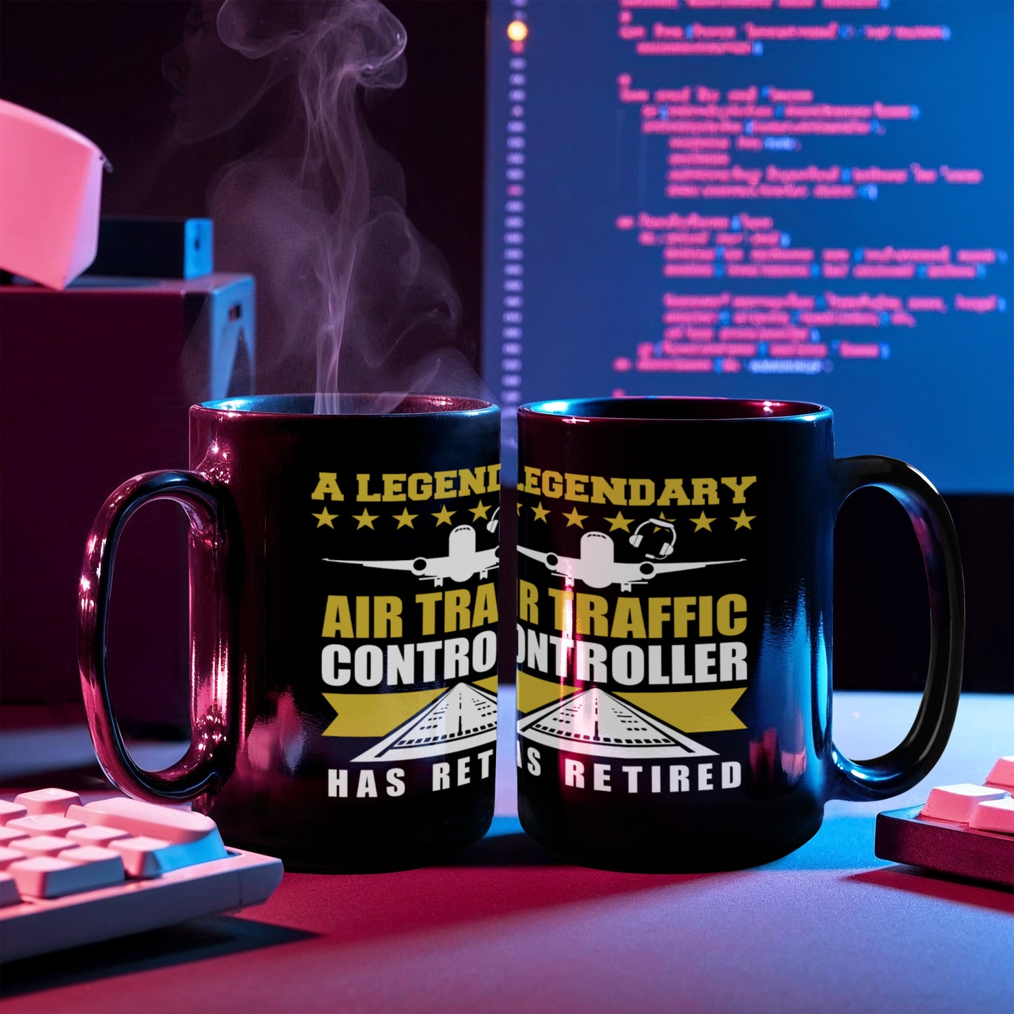 Legendary Air Traffic Controller Has Retired Black Ceramic Coffee Mug - Mallard Moon Gift Shop